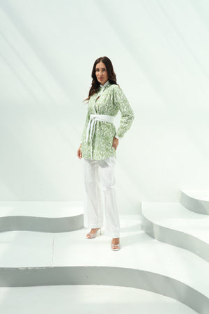Cotton Light Green Cotton Sequence Embroidery Shirt-Pants Set – Light featuring light green-white cotton with sequence touch