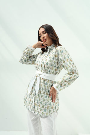 Cotton embroidered shirt set