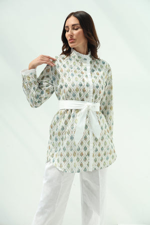 Cotton embroidered shirt set