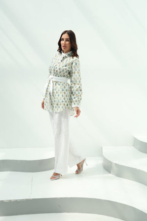 Cotton embroidered shirt set