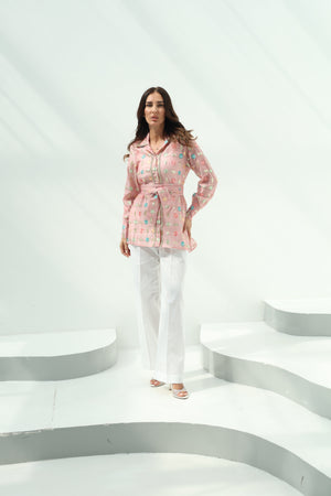 Cotton-Knit Yellow Floral Cotton-Knit Shirt -Pants Set – Yellow,White featuring yellow floral cotton knit shirt with pants se