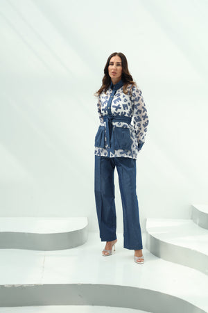 Relaxed White Cotton Shirt with Net Pants