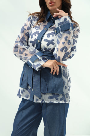 Relaxed White Cotton Shirt with Net Pants