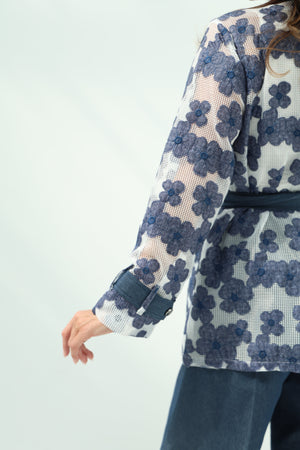 Elegant White Net Shirt & Cotton Pants Set