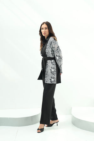 Linen black set – embroidered shirt design