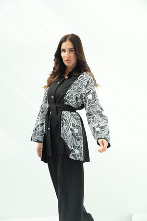 Linen black set – embroidered shirt design