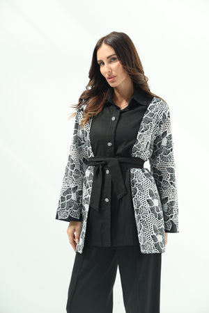 Linen black set – embroidered shirt design