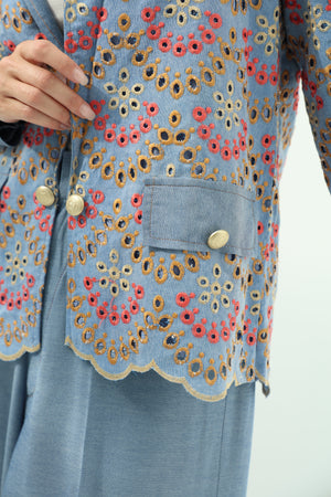 Blue set – light design jeans embroidered blazer