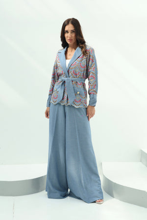 Blue set – light design jeans embroidered blazer