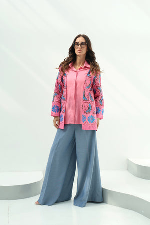 Linen Pink Linen Embroidered Shirt – Pink Design featuring pink linen embroiderd shirt,featuring a flowing shirt with handmad