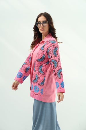 Linen pink – design embroidered shirt