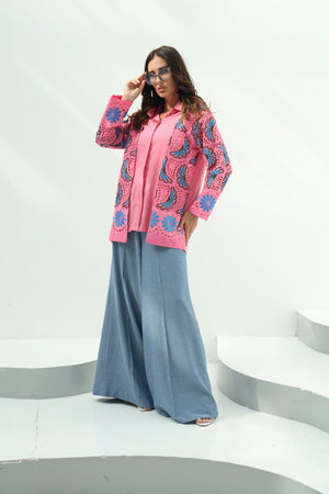 Linen pink – design embroidered shirt