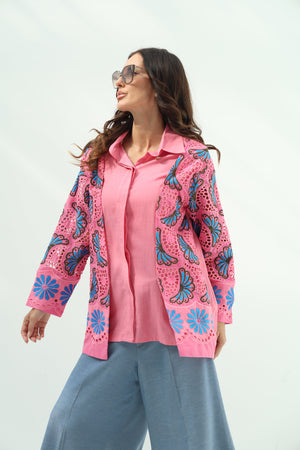 Linen pink – design embroidered shirt