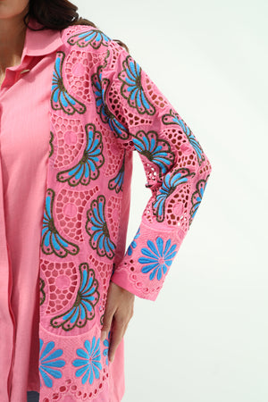 Linen pink – design embroidered shirt