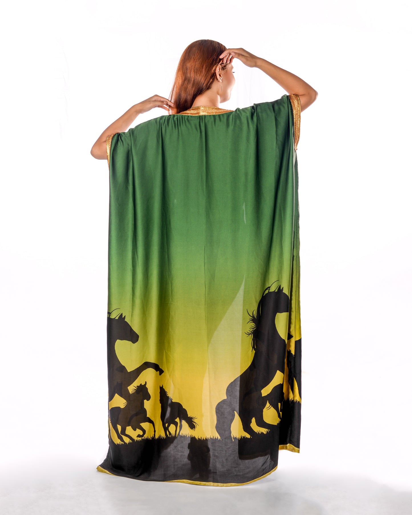 Green bisht abaya with horse print