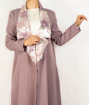 Crepe Lavender Coat Abaya – Sequined Collar