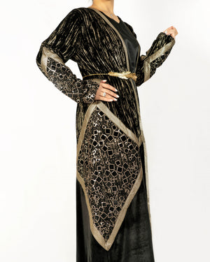 Velvet Black Abaya – Mixed Fabrics and Sequins