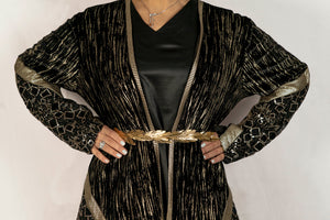 Velvet Black Abaya – Mixed Fabrics and Sequins