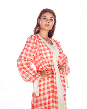 Orange White Chifon Beach Dress