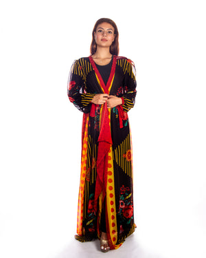 Peach Tulle Bisht With Sequence Design