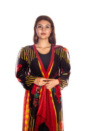 Peach Tulle Bisht With Sequence Design