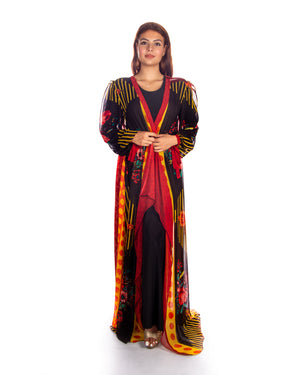 Peach Tulle Bisht With Sequence Design