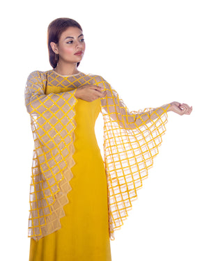 Yellow Sequence Embroidery Sleeves Kaftan Dress