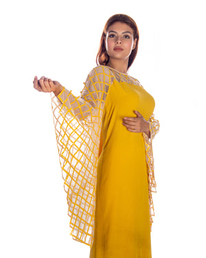 Yellow Sequence Embroidery Sleeves Kaftan Dress