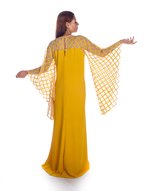 Yellow Sequence Embroidery Sleeves Kaftan Dress