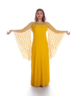Yellow Sequence Embroidery Sleeves Kaftan Dress