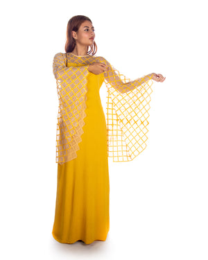 Yellow Sequence Embroidery Sleeves Kaftan Dress