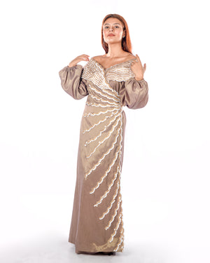 Bronze Kaftan With White Sequence