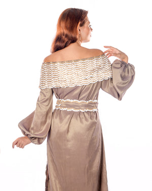 Bronze Kaftan With White Sequence