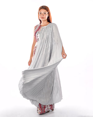 Sequence Pink Silver Kaftan Dress With One Side Cape
