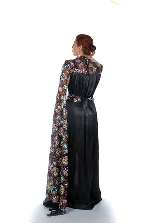 Black Kaftan Dress With One Sequence Embroidered Long Sleeve