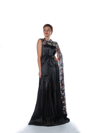 Black Kaftan Dress With One Sequence Embroidered Long Sleeve