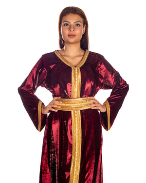 Maroon Velvet Moroccan Caftan