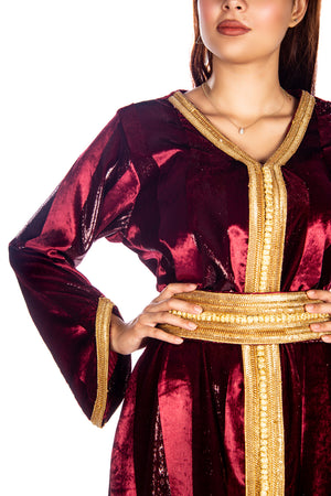 Maroon Velvet Moroccan Caftan