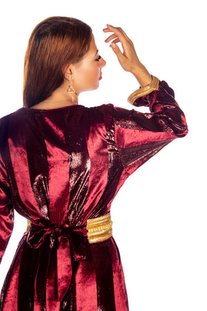Maroon Velvet Moroccan Caftan