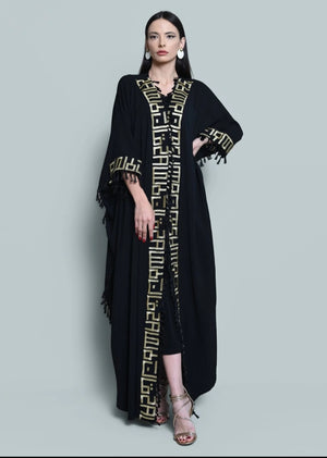 Cotton Crepe Abaya With Gold Embrodiry