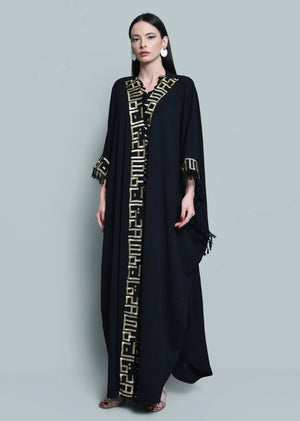 Cotton Crepe Abaya With Gold Embrodiry