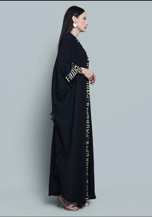 Cotton Crepe Abaya With Gold Embrodiry