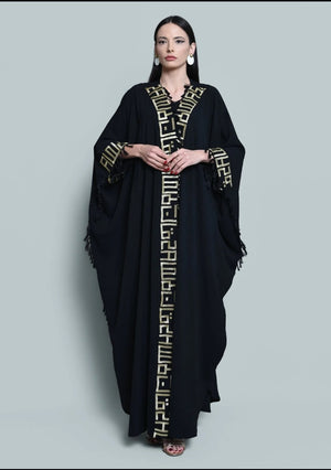 Cotton Crepe Abaya With Gold Embrodiry