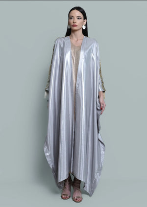 Silver Satin Abaya With Golden Dress