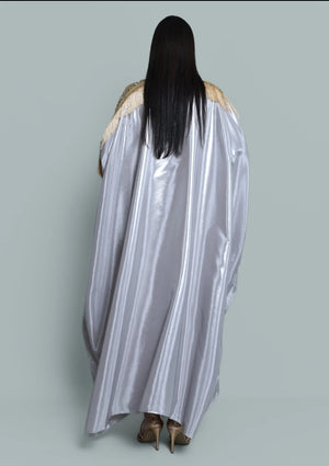 Silver Satin Abaya With Golden Dress