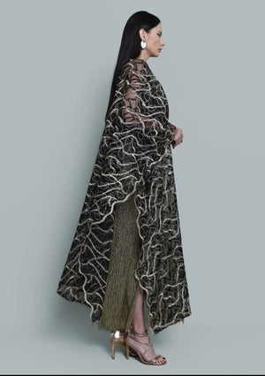 Tulle Gold Embroidered Bisht Abaya