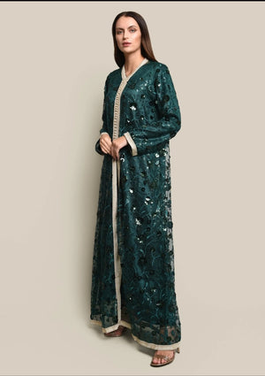 Green Tulle Sequence Embroidered Kaftan