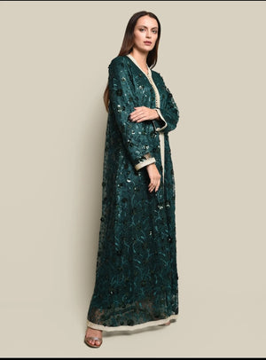Green Tulle Sequence Embroidered Kaftan