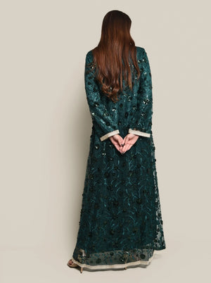 Green Tulle Sequence Embroidered Kaftan