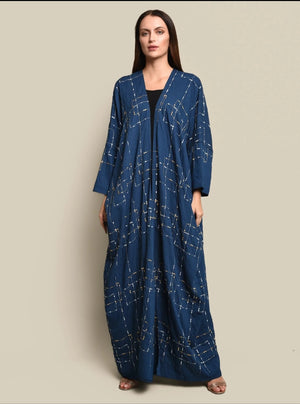 Dark Blue Crepe Linen Abaya